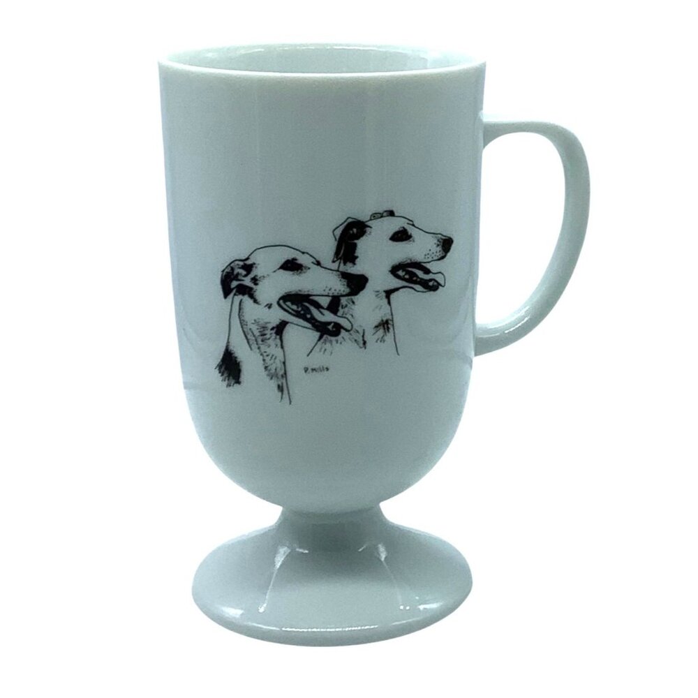 Greyhound Dog Pedestal Mug Coffee Cup Signed 5"‎